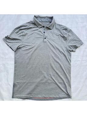 Lululemon Men's Gray Striped Polo Shirt Golf Gym Tennis Large